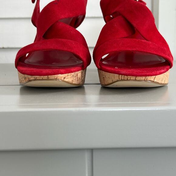 Franco Sarto Red Wedge Sandals with Cork Heel Sz 10 - Picture 9 of 14
